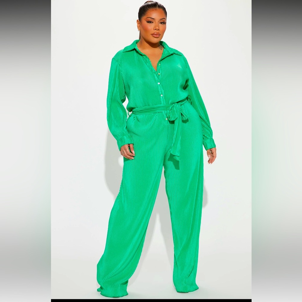 Fashion Nova - Sami Plisse Jumpsuit - Kelly Green XL